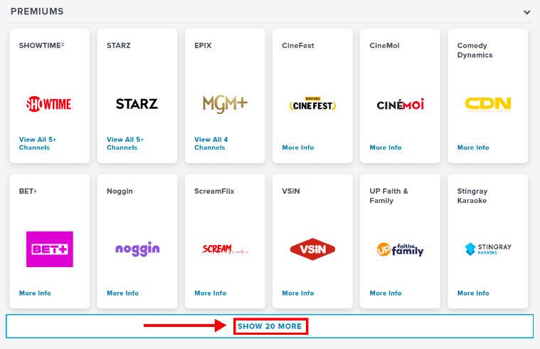 list of premium channel offerings