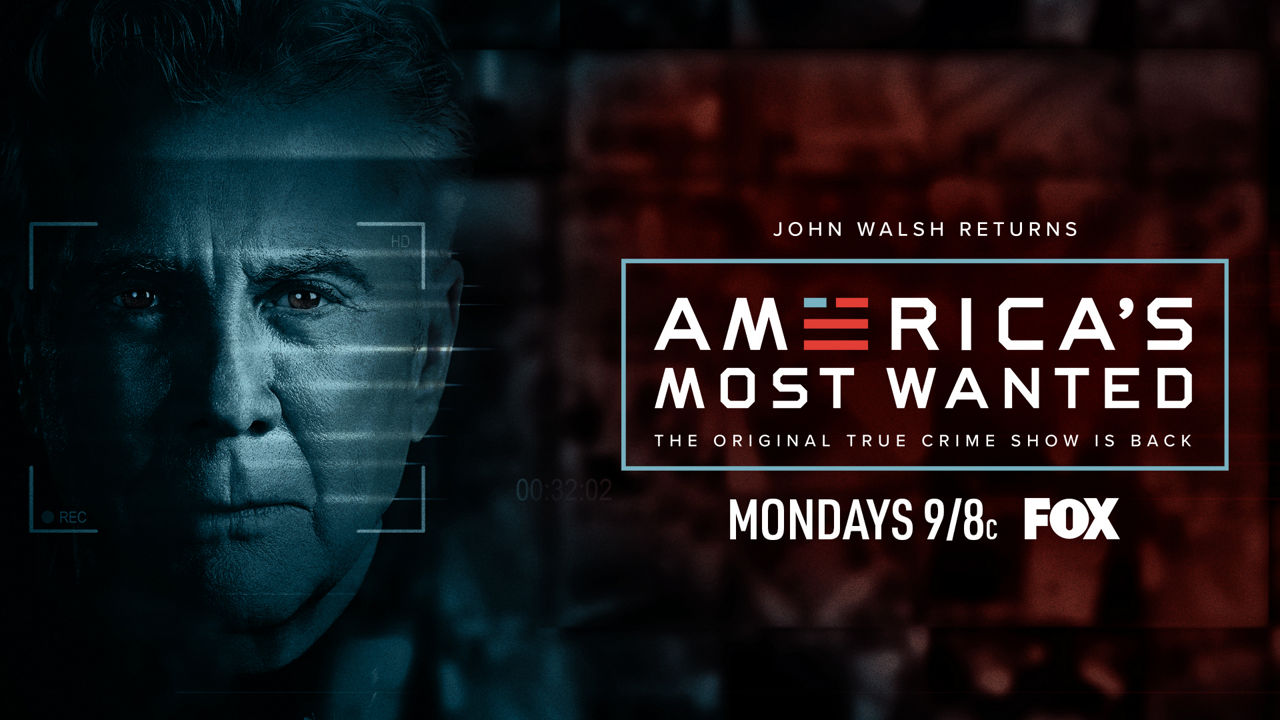 'America's Most Wanted' tune-in information with a photo of host John Walsh