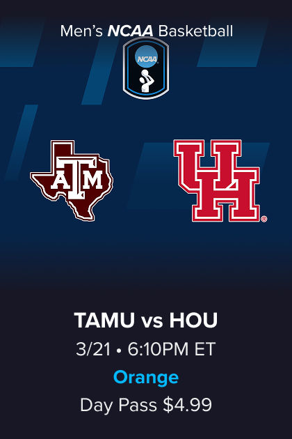 Women's NCAA Basketball, (10) Texas A&M vs (2) Houston, 3/21 6:10PM ET, Orange Day Pass $4.99