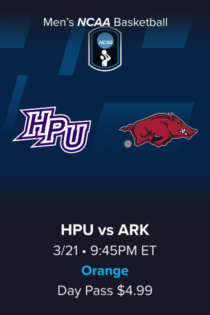 Women's NCAA Basketball, (12) High Point vs (4) Arkansas, 3/21 9:45PM ET, Orange Day Pass $4.99