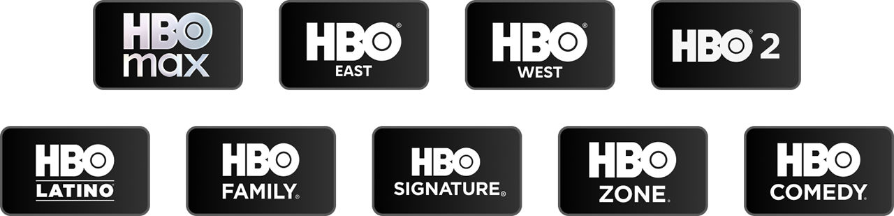 HBO Max, HBO East, HBO West, HBO 2, HBO Latino, HBO Family, HBO Signature, HBO Zone, HBO Comedy logos