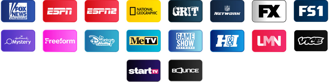 Logos featuring channels included with Essentials + Select.