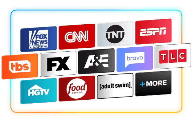 Channels on Sling include Fox News, CNN, TNT, ESPN, TBS, FX, A&E, Bravo, TLC, HGTV, Food Network, Adult Swim and more