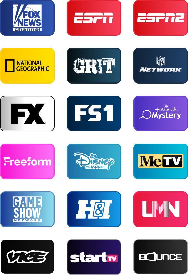 Logos featuring channels included with Essentials + Select.