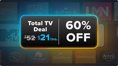 Total TV Deal offer badge showing 60% OFF for $21 per month.