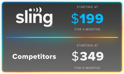 Get Sling starting at $199 for 5 months compared to competitors starting at $349 for 5 months