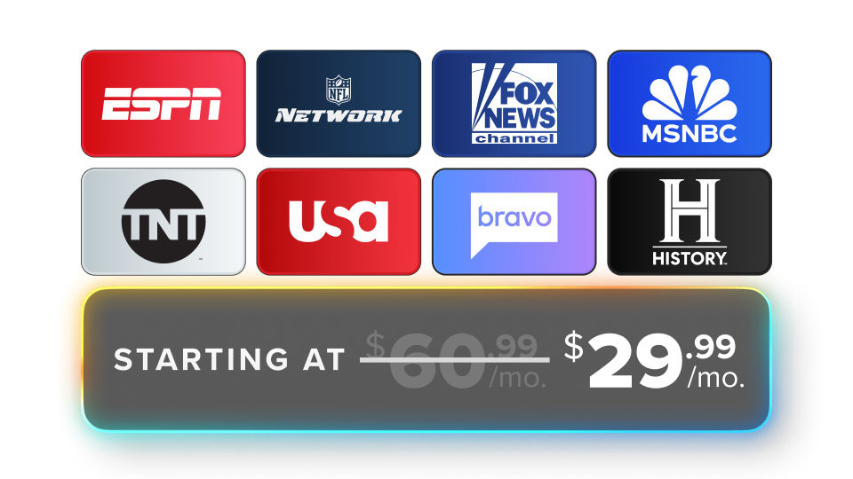 Orange and Blue channels include ESPN, NFL Network, TNT and more — HALF OFF your first month!
