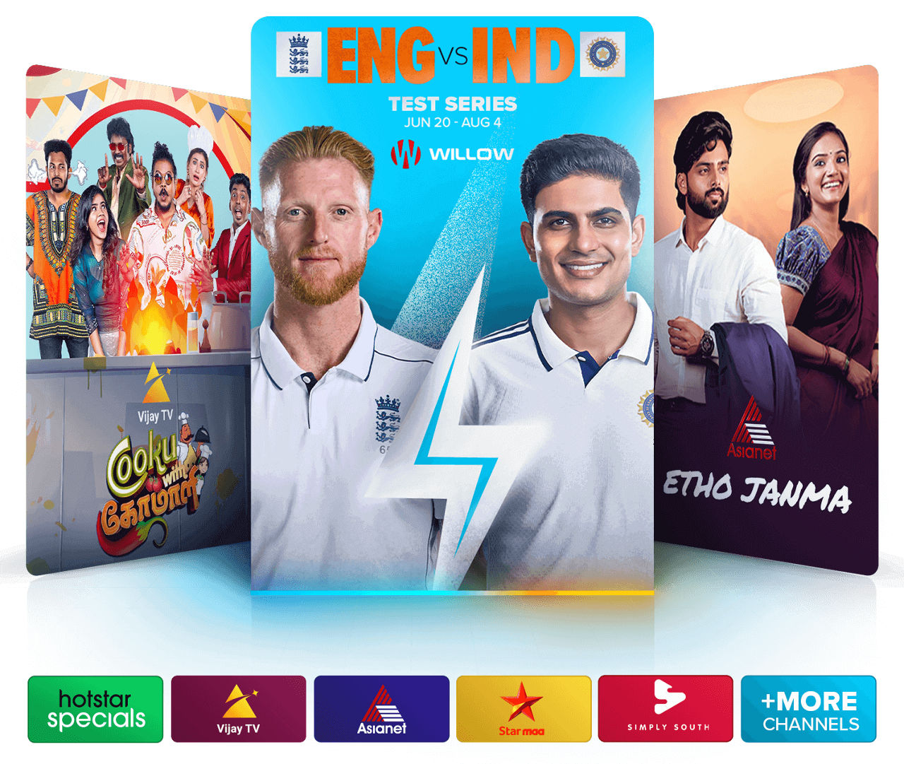 Watch ENG vs IND, Etho Janma, and more with Dakshin Flex.