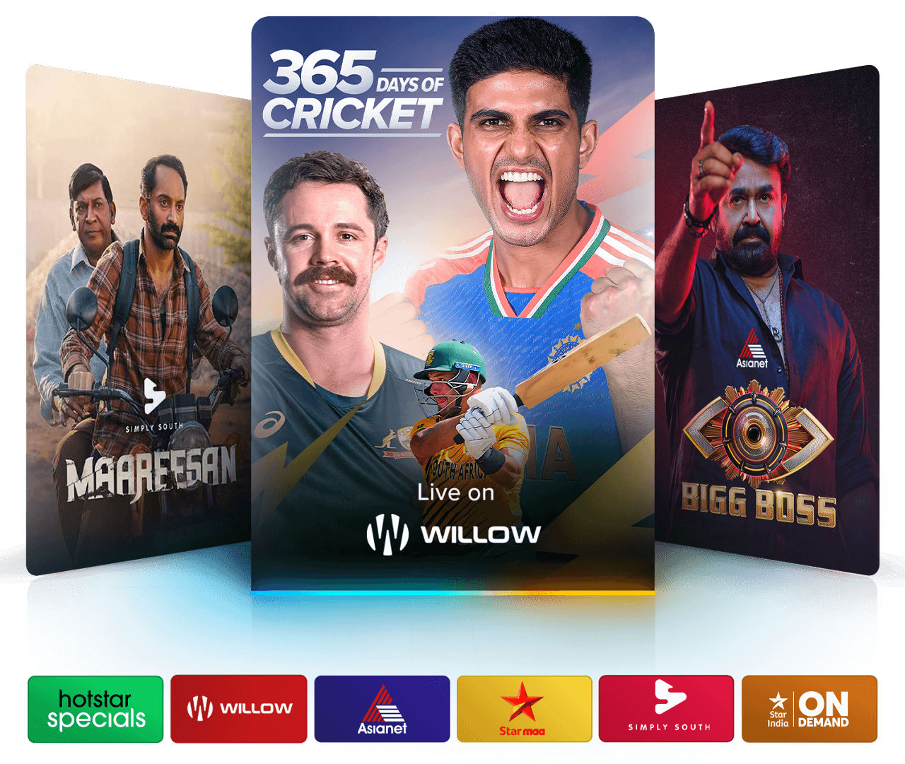 Watch Maareesan, 365 Days of Cricket, and Bigg Boss with Dakshin Flex.