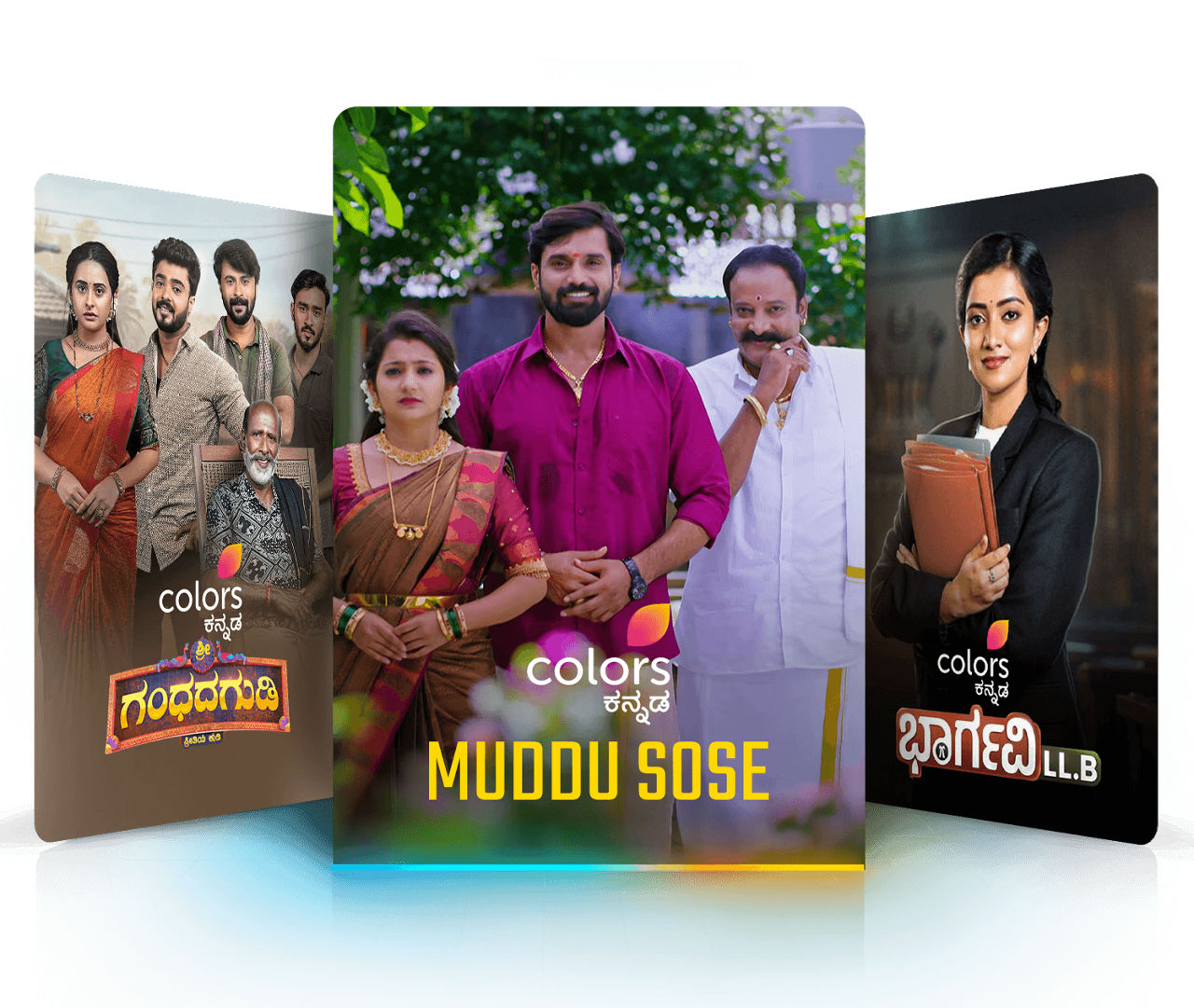 Colors Kannada show cards featuring Sri Gowri, Muddu Sose, and Bhagya LL.B.