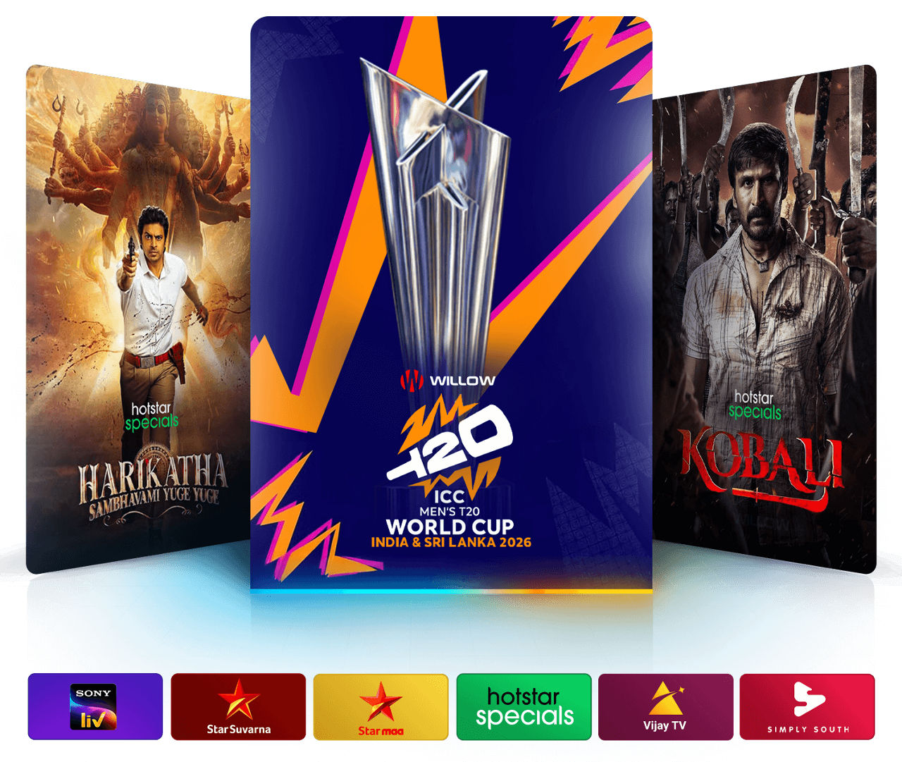 Dakshin Mega programs include Harikatha: Sambhavami Yuge Yuge, ICC Men's T20 World Cup, and Kobali.