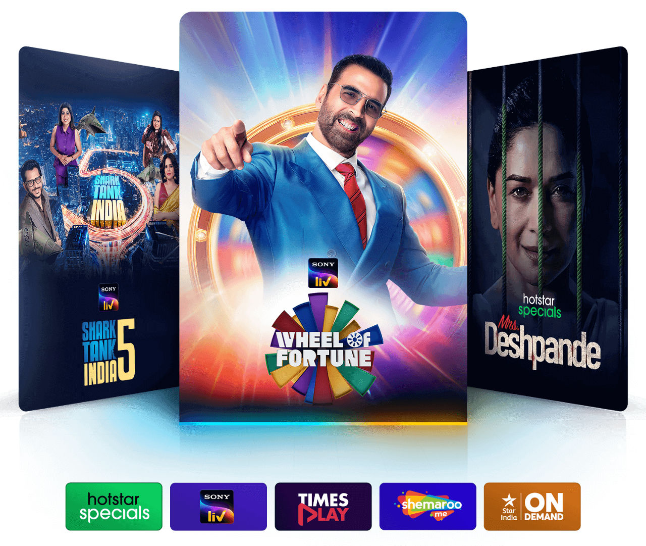 Watch Desi Binge programming like Shark Tank India 5, Wheel of Fortune, and Mrs. Deshpande.