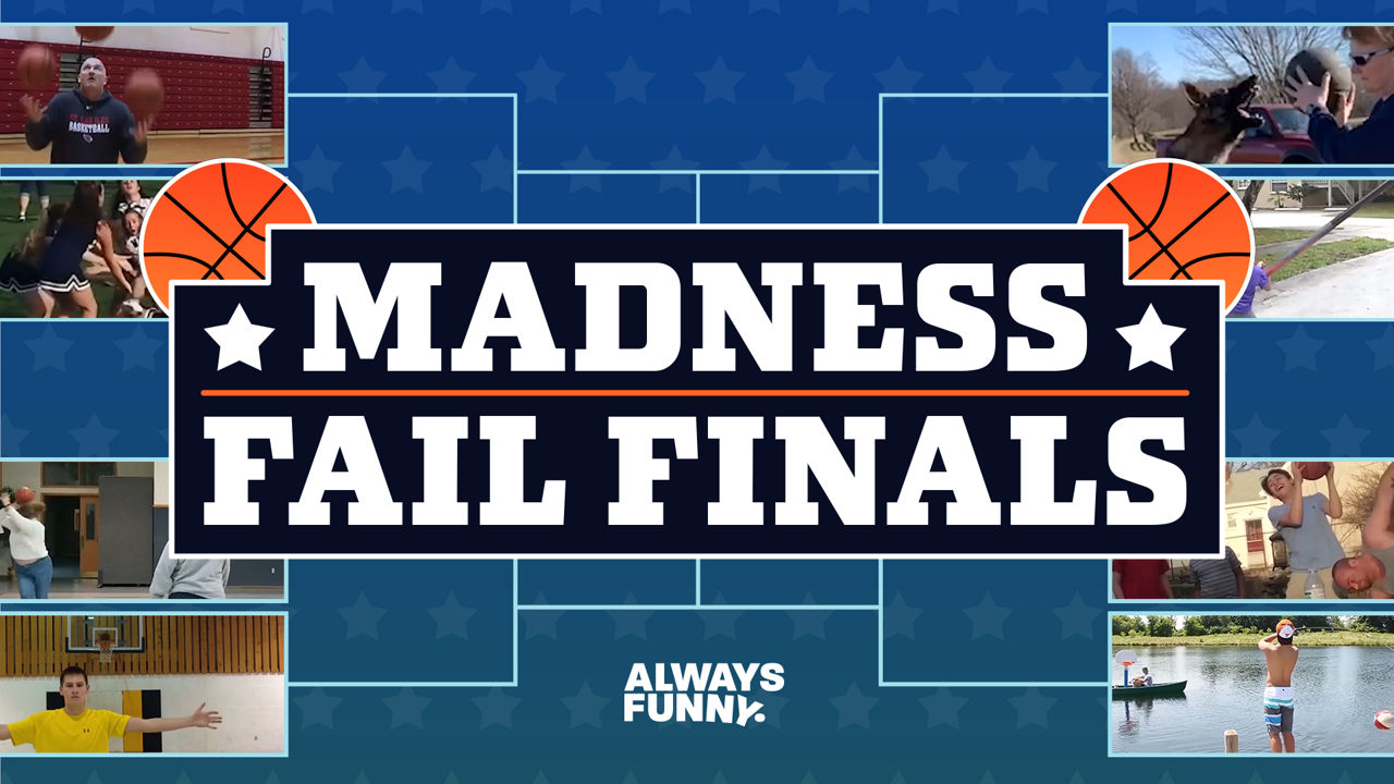 A title banner over a blue tournament bracket background featuring various humorous sports blunders.
