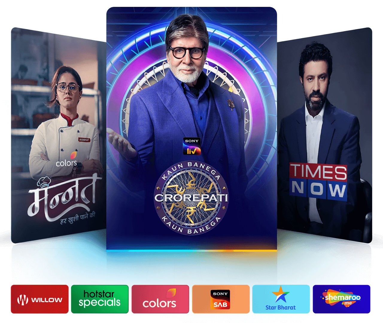 Hindi Mega shows like Kaun Banega Crorepati, Times Now, and more.