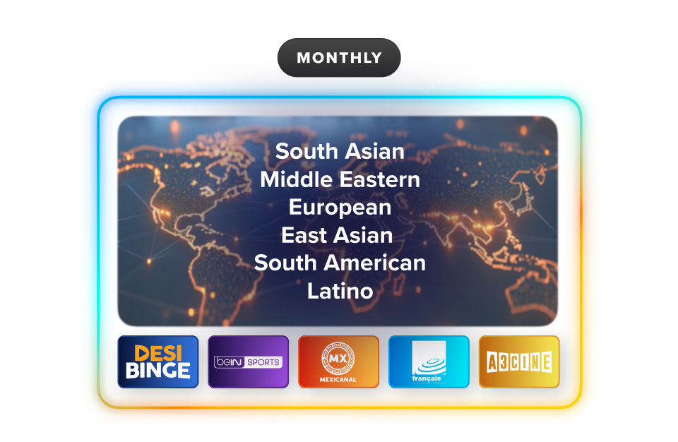 South Asian, Middle Eastern, European, East Asian, South American, Latino