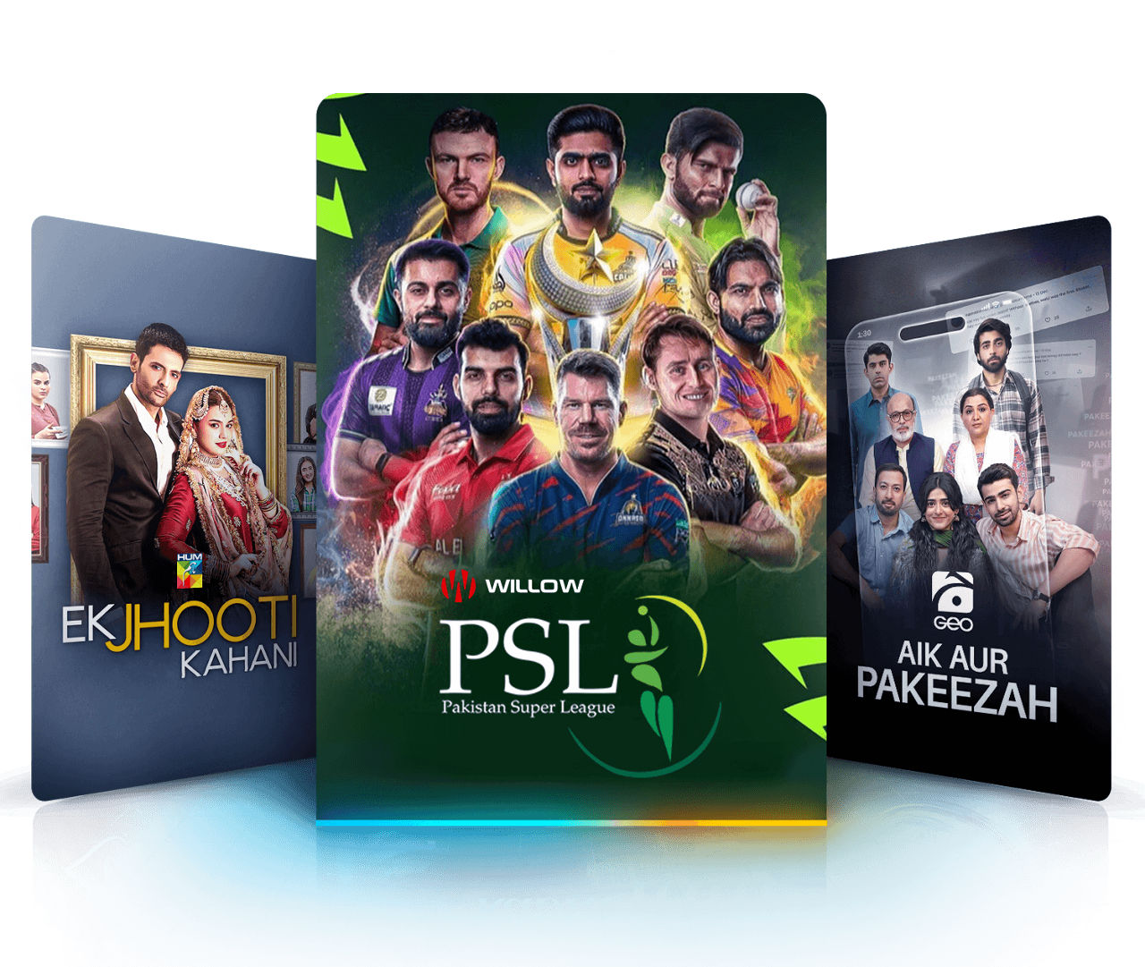 Popular Urdu programming like Ek Jhooti Kahani, Pakistan Super League cricket, and Aik Aur Pakeezah.