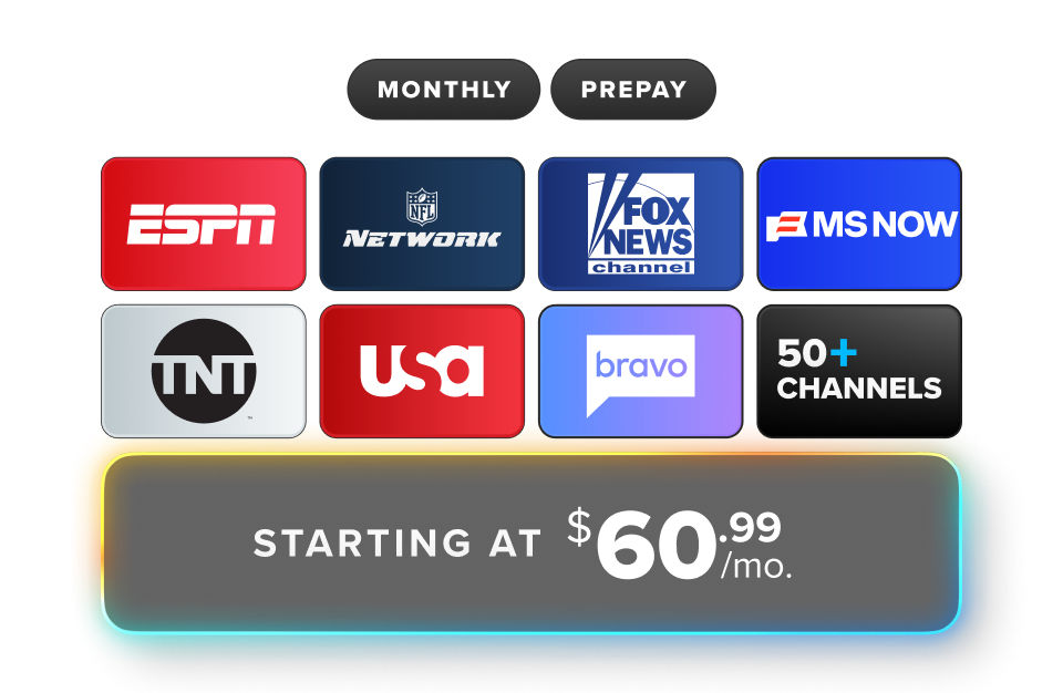 Orange and Blue channels include ESPN, NFL Network, FOX News, MSNOW, TNT, USA, Bravo, History Channel, and more.
