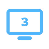 Icon featuring the number 3 on a screen.