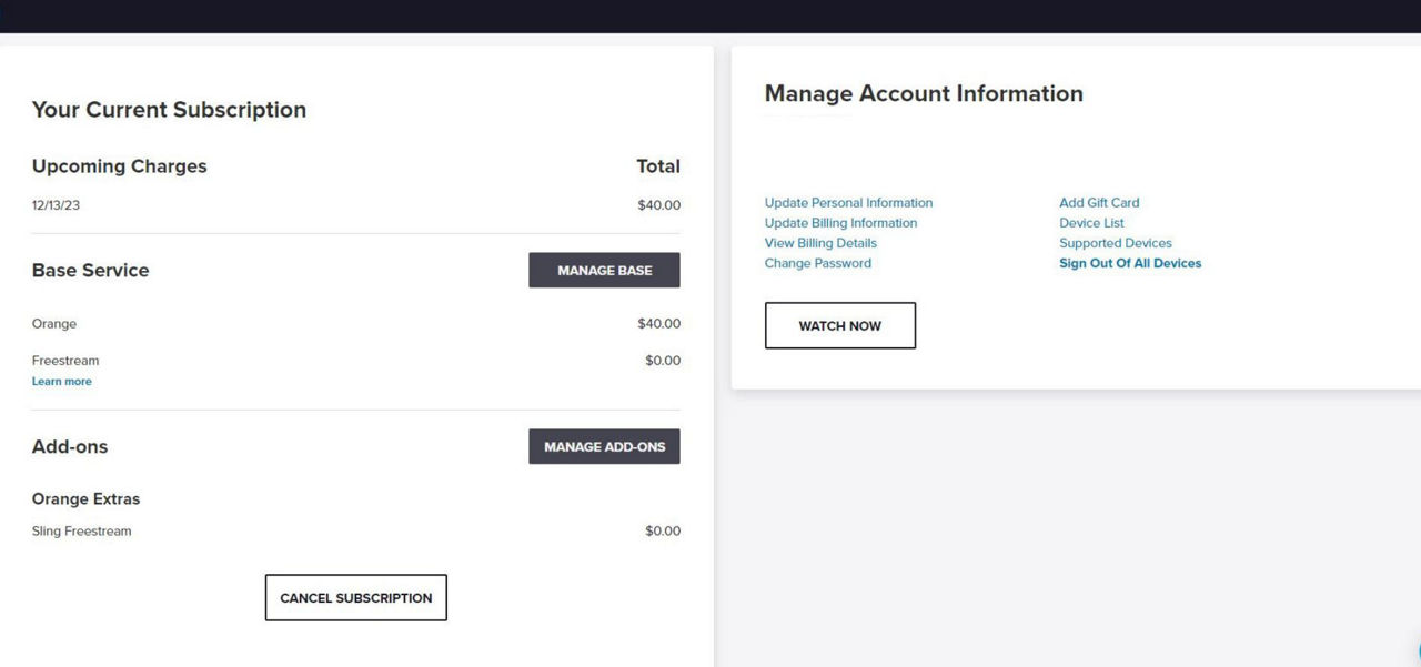 Image of a My Account dashboard screenshot