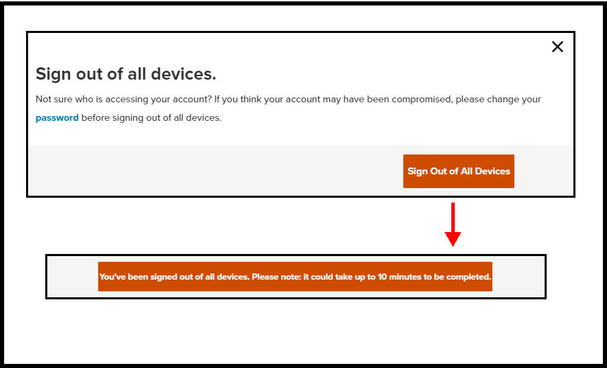 my account dashboard - sign out of all devices window