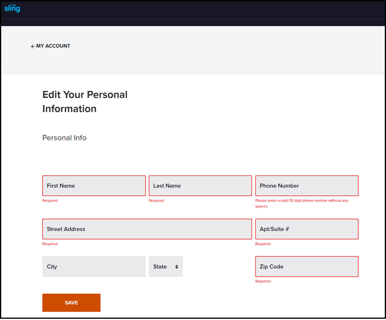 Personal information screen on a customer account dashboard