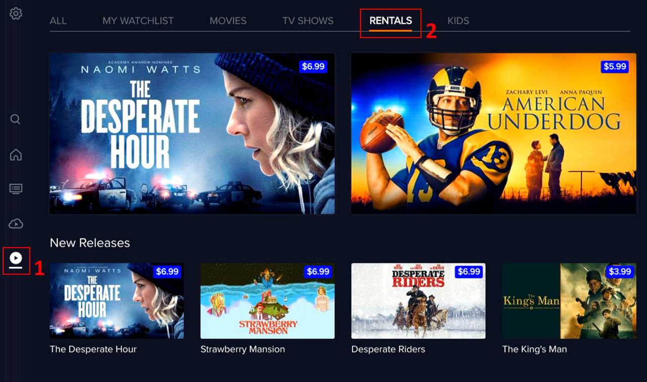 device movie rental menu