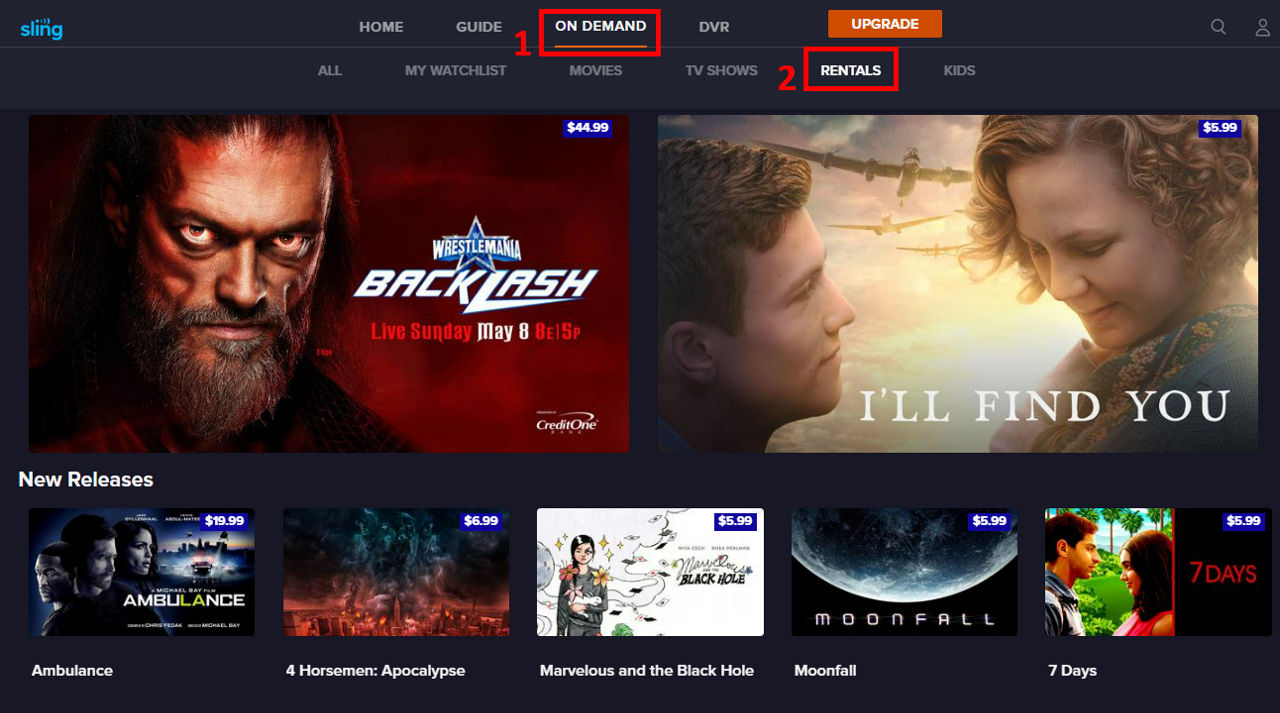 browser movie rental menu